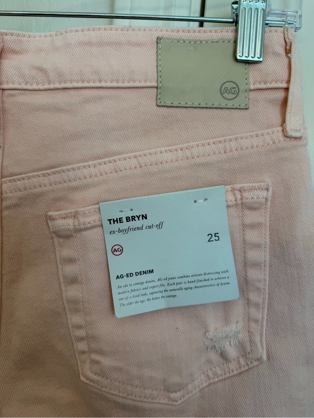 NWT AG Adriano Goldschmied Bryn Ex Boyfriend Cut Off Light Pink Denim Shorts 25 - Picture 9 of 10